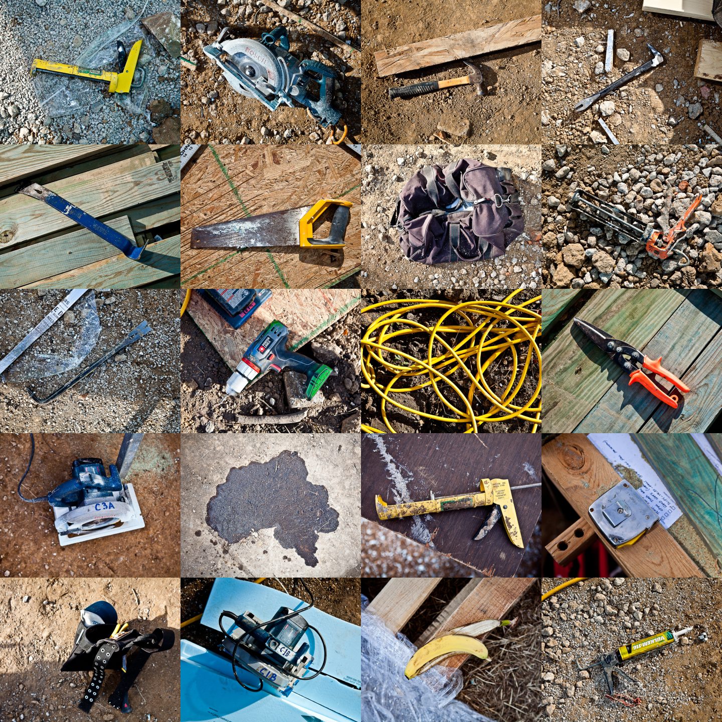 A grid of Things Dropped on the Ground at a Construction Site