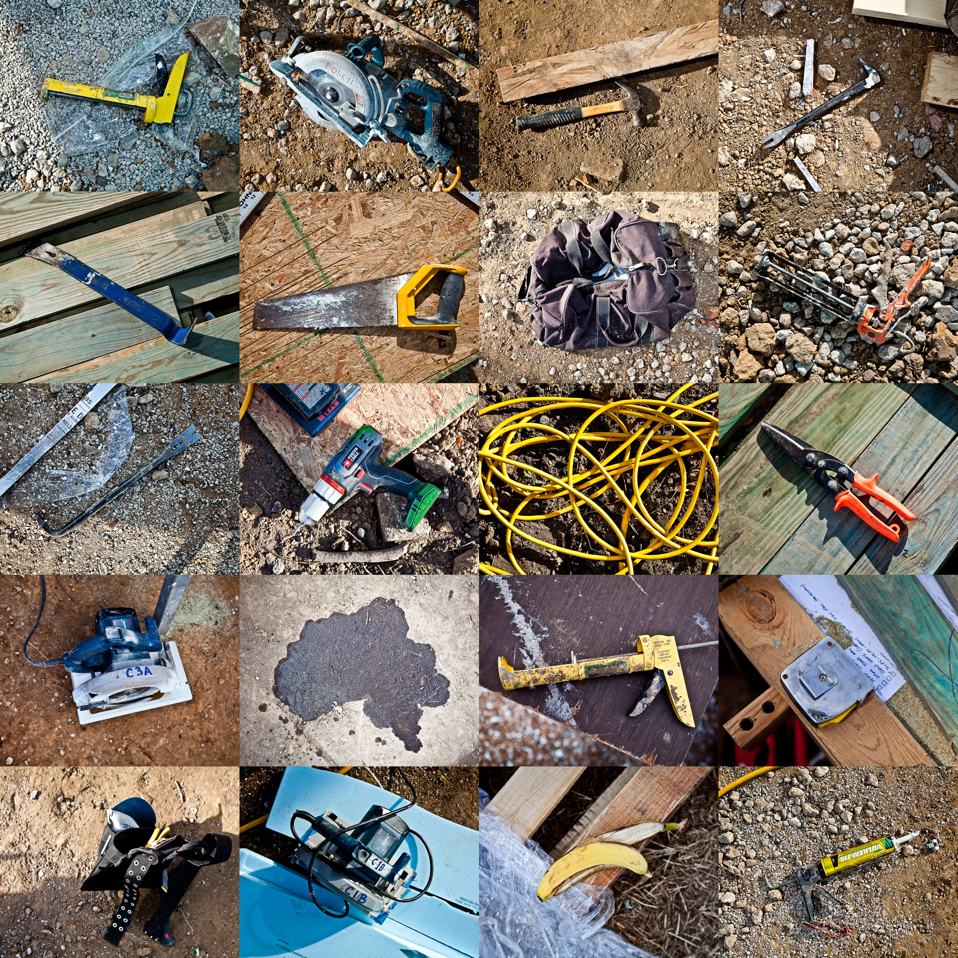 A grid of Things Dropped on the Ground at a Construction Site