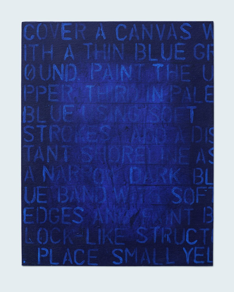blue painting, blue words on blue background, Prompt Painting by Bill Sawalich